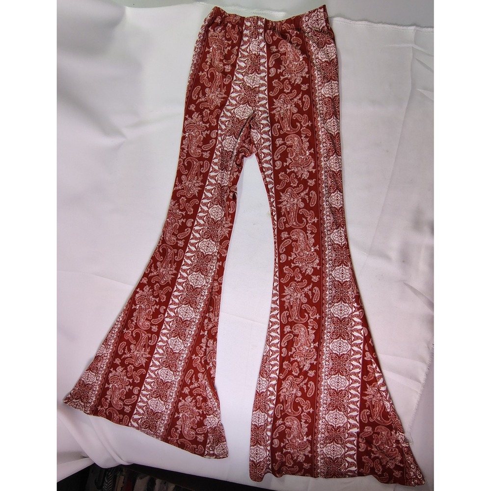 Forever 21 Pants Women Small Red Paisley Print Bell Bottom Flare Pull On Stretch